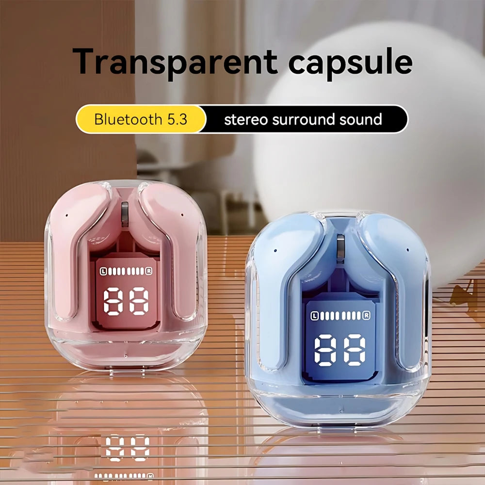 “Auriculares Smart Display Transparentes – Bluetooth, Reducción de Ruido y Control Táctil Ultra Chic”