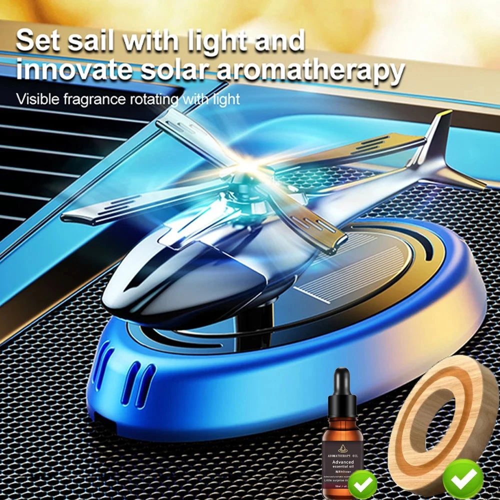 Solar Powered Rotation Helicopter, Aromatherapy Car Air Freshener .