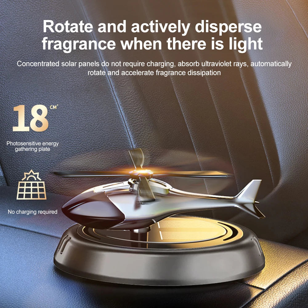Solar Powered Rotation Helicopter, Aromatherapy Car Air Freshener .