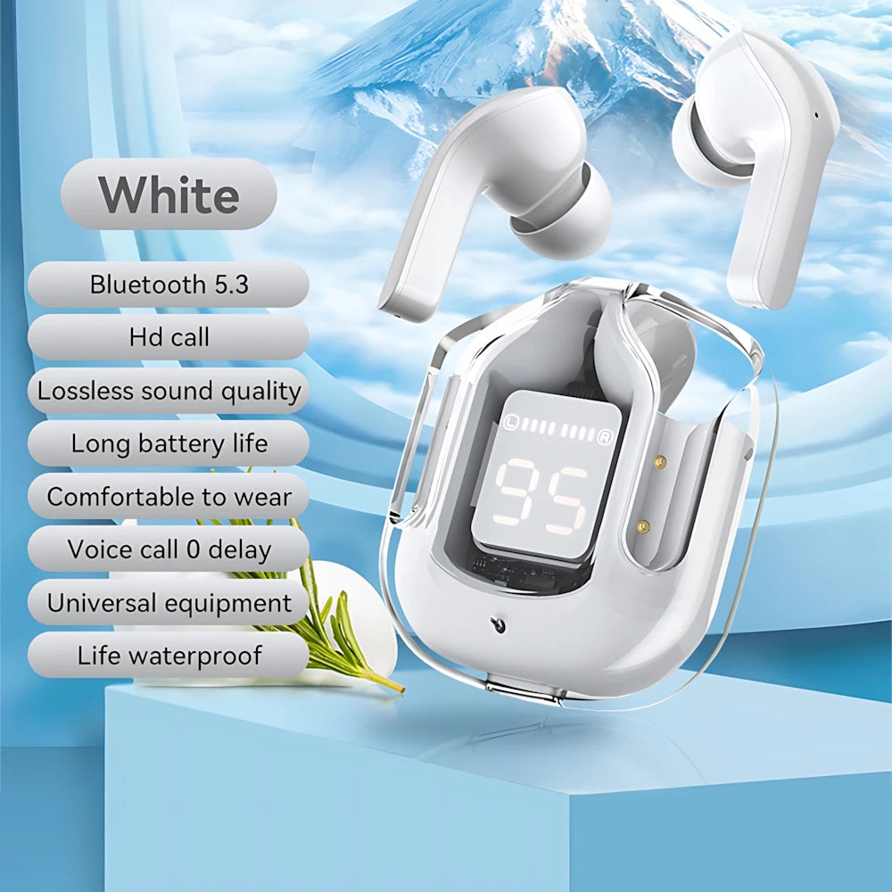 “Auriculares Smart Display Transparentes – Bluetooth, Reducción de Ruido y Control Táctil Ultra Chic”