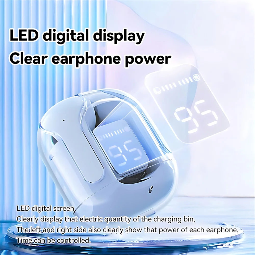 “Auriculares Smart Display Transparentes – Bluetooth, Reducción de Ruido y Control Táctil Ultra Chic”